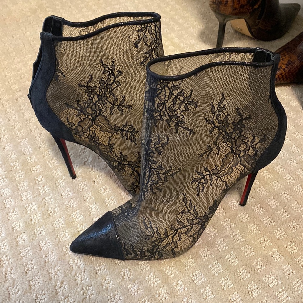 Black Christian Loubiton Lace booties